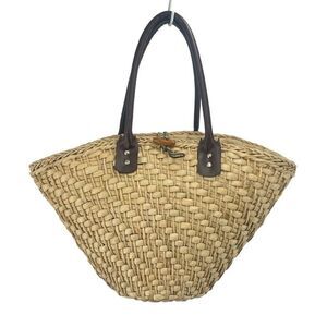 Womens Shoulder Bag Straw Fabric Lining Inner Pocket Beige rattan boho cottageco